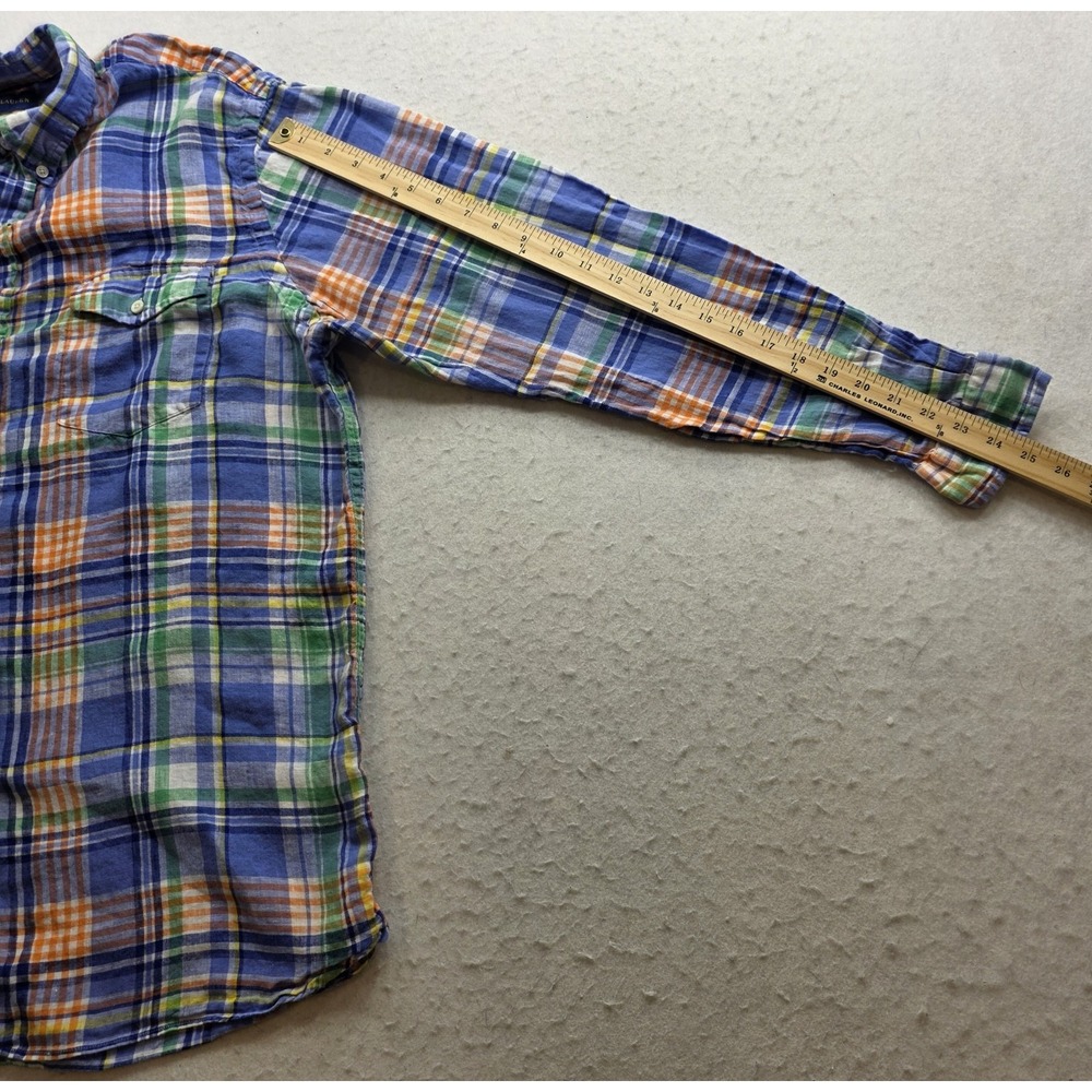 Ralph Lauren Men's Blue, Green, Orange Summer Linen Plaid Shirt. Size XL - Picture 6 of 8